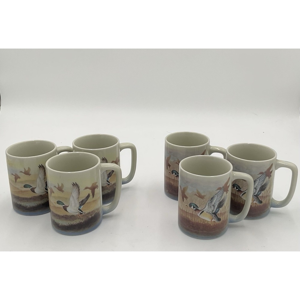 Vintage Otagiri Japan  Coffee Mug Set Of 6 Mallard Wood Duck Hunting Cabin Cups